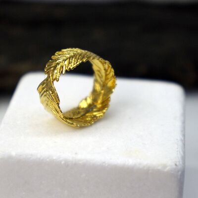 Anello a fascia larga in oro 14k su argento sterling Mimosa