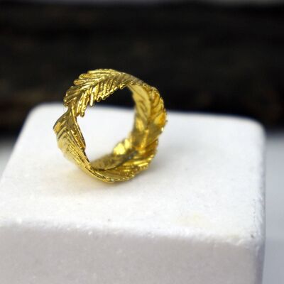 Wide Band Ring 14k Gold on Sterling Silver Mimosa
