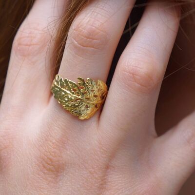 Anello foglia di felce 14k su argento sterling 925, elegante albero di felce