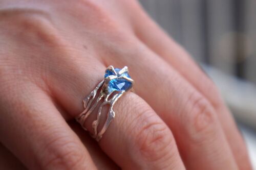 Twig Engagement ring with Raw stone, Sterling Silver nature