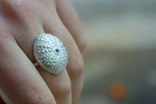 Sterling Silver Sea Urchin with twig Ring with European Zirc x