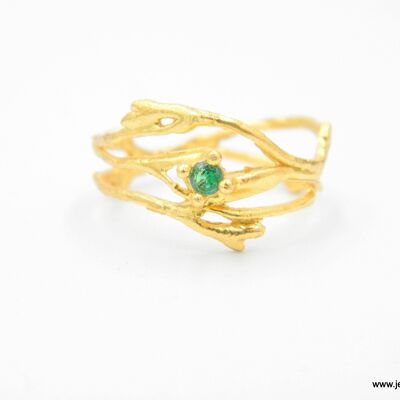 Jasmine plant Wide band branch Ring. Gold plated silver 925