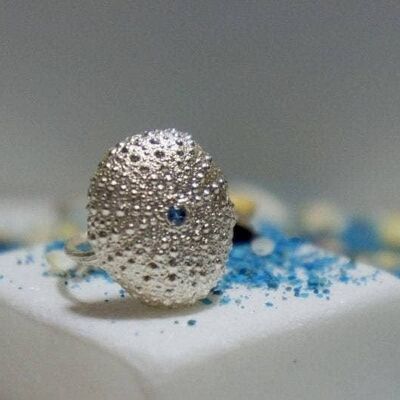Sterling Silver Sea Urchin with twig Ring with European Zirc