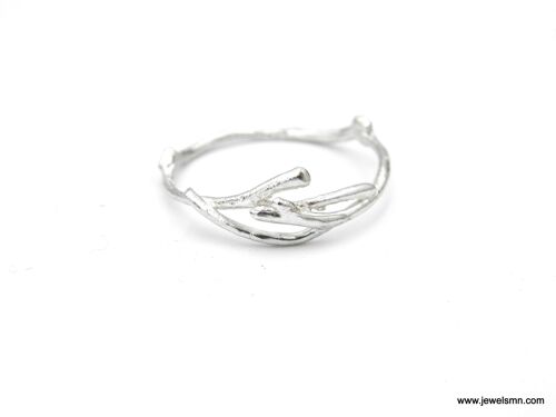 Twig ring band, thin sterling silver for men and women. Jasm