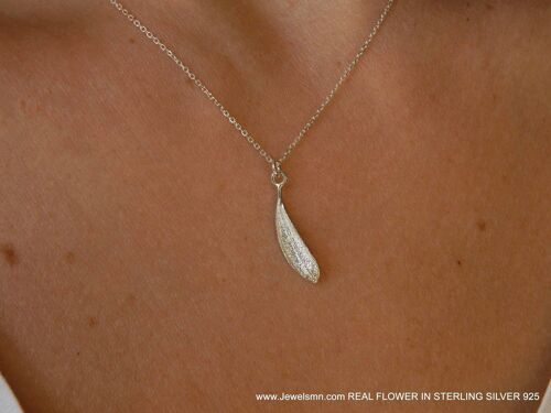 Minimal Sterling Silver small Olive leaf Necklace. Real Oliv