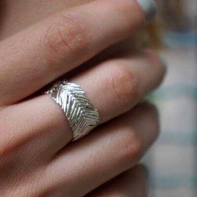 Wide Band Ring on Sterling Silver Mimosa Pudica pressed