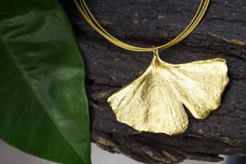 Collier feuille de Ginkgo Biloba de Real Gingko Plant gold dipp 1