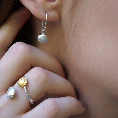 Silver and gold sea shell Adjustable Ring on Sterling Silver
