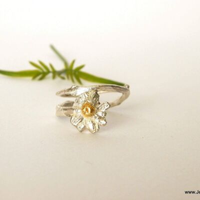 Nature ring Real Flower, Chamomile Ring, Sterling Silver, Ec