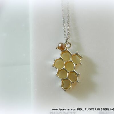 Bee necklace,Real honeycomb necklace for women