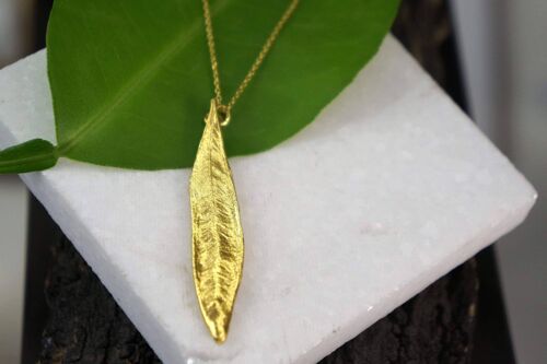 Gold Olive Leaf chain Necklace for Women. 14k Gold on Sterli