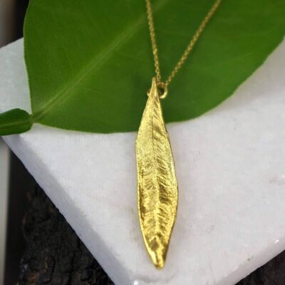 Gold Olive Leaf chain Necklace for Women. 14k Gold on Sterli