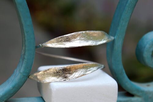Olive Leaf Bangle in Sterling Silver, Adjustable Cuff Brace