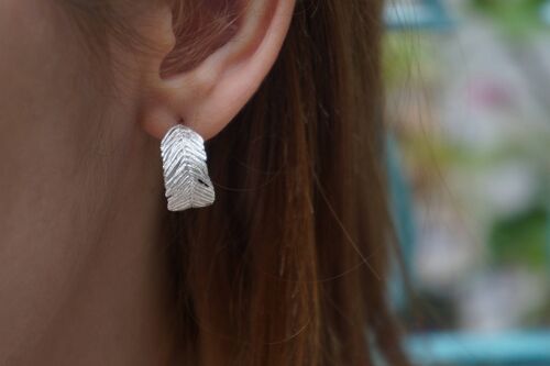 Mimosa pudica leaf Hoop earrings sterling recycled silver.