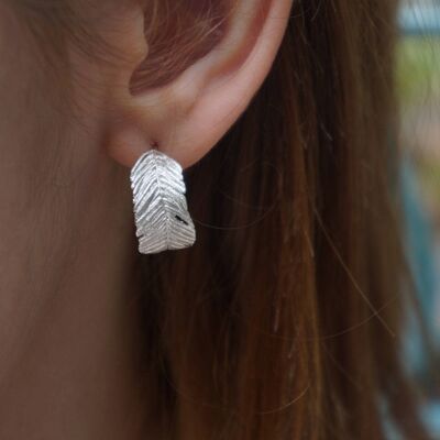 Mimosa pudica leaf Hoop earrings sterling recycled silver.