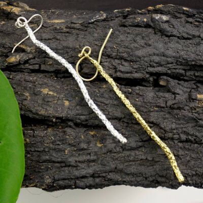 Pendientes Silver Pine twig para mujer, Pendientes Twig Sujetador plateado