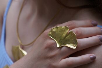 Bague Feuille d'arbre en argent sterling véritable Ginkgo Biloba plaqué or 2