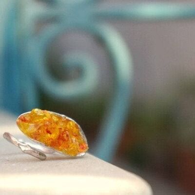 Sterling Silver Mussel Shell Ring, Murano Glass Ring.