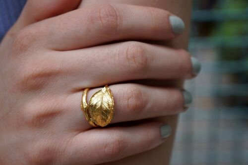 Real Rose branch & Leaf Silver/Goldplated/Rhodium Shine Ring