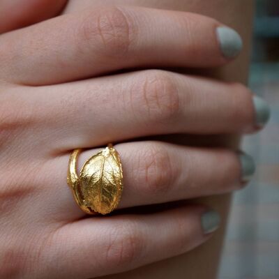 Real Rose branch & Leaf Silver/Goldplated/Rhodium Shine Ring