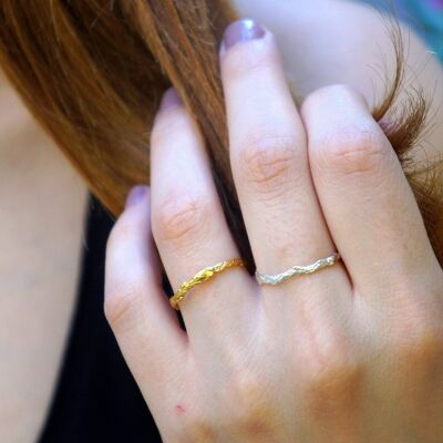 Thin delicate Twig ring 14k Gold on Sterling silver.