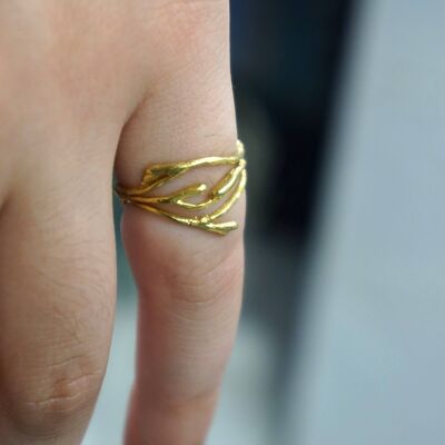 Nature Knuckle in Sterling Silver Real Jasmine Twig Ring, Go