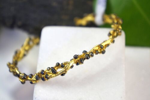 Real Acacia Branch with buds Bracelet casting Gold and Black