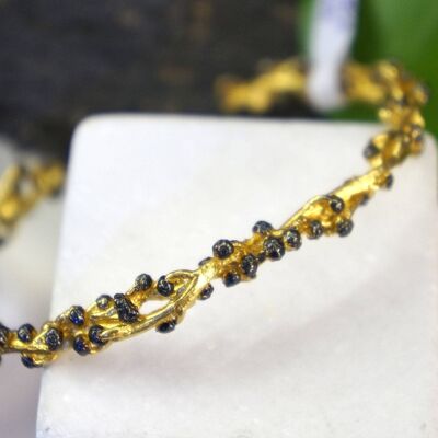 Branche d'acacia véritable avec bourgeons Bracelet en fonte d'or et noir