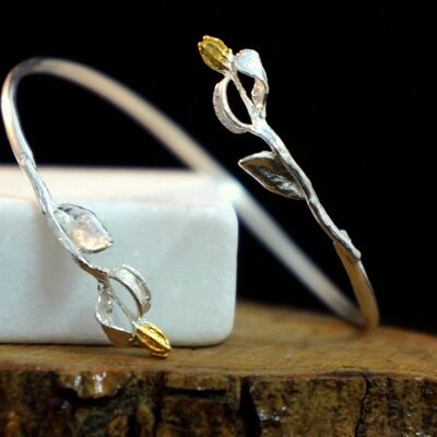 Bracelet Branche d'Olivier et Fleur en argent en sterling recyclé