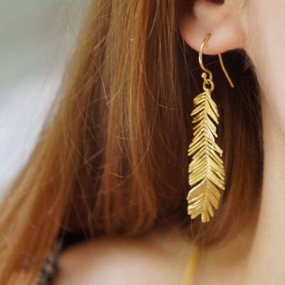 Leaf Earrings 14k Gold on sterling silver mimosa pudica plan