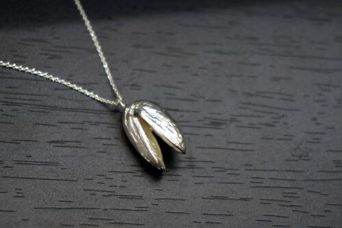 Pressed flower necklace Sterling silver Real Pistachio Nut