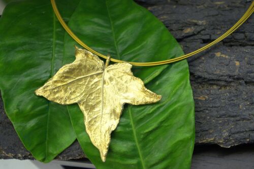 Statement Big Ivy Leaf Necklace 14k Gold on sterling Silver.