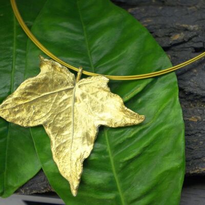 Statement Big Ivy Leaf Necklace 14k Gold on sterling Silver.