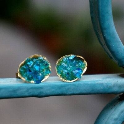 Sterling silver Earrings with Raw Turquoise Murano sea limpe