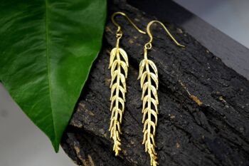 Boucles d'oreilles REAL Araucaria Leaf en argent sterling, Lon inhabituel 2