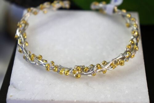 Real Acacia Branch with buds Bracelet casting Gold in sterli