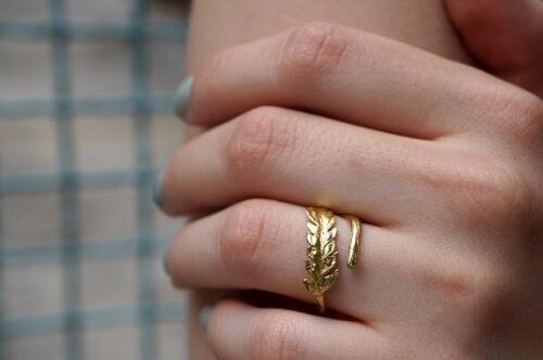 Solid Gold Fern leaf and branch Ring for Women