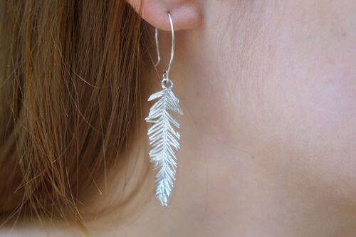 Leaf Earrings on  sterling silver mimosa pudica plant leaves