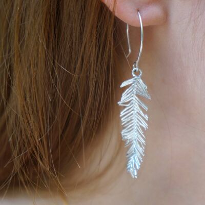 Leaf Earrings on  sterling silver mimosa pudica plant leaves