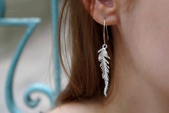 Boucles d'oreilles feuille sur feuilles de plante mimosa pudica en argent sterling 2