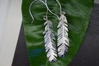 Boucles d'oreilles feuille sur feuilles de plante mimosa pudica en argent sterling 3