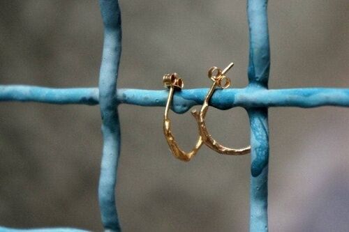 Mini twig Gold Hoop Earrings. Solid Gold Olive Branch small