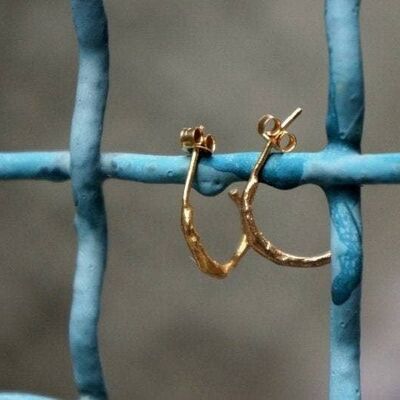 Mini twig Gold Hoop Earrings. Solid Gold Olive Branch small