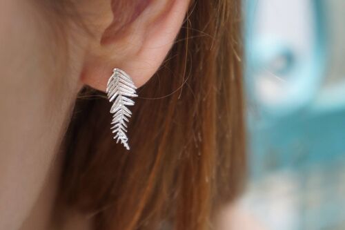Leaf stud earrings.Real Acacia leaves in Sterling Silver 925