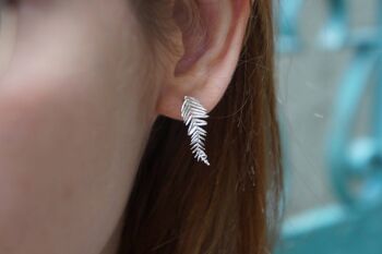 Boucles d'oreilles clous feuilles. Vraies feuilles d'acacia en argent sterling 925 2