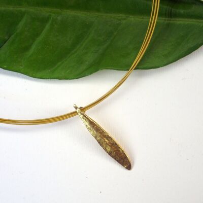 Pressed flower, Real silver Olive leaf necklace Goldplated o