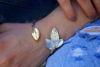 Bracelet Rose Leaf en argent sterling recyclé 925, Manchette large 2