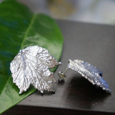 Real Bourbon Rose Plant Leaf Earrings on Sterling Silver 925