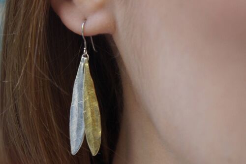 Olive Leaf Dangle earrings for women in Sterling silver 925.
