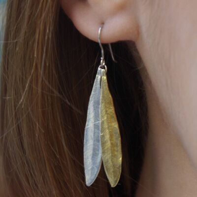 Olive Leaf Dangle earrings for women in Sterling silver 925.